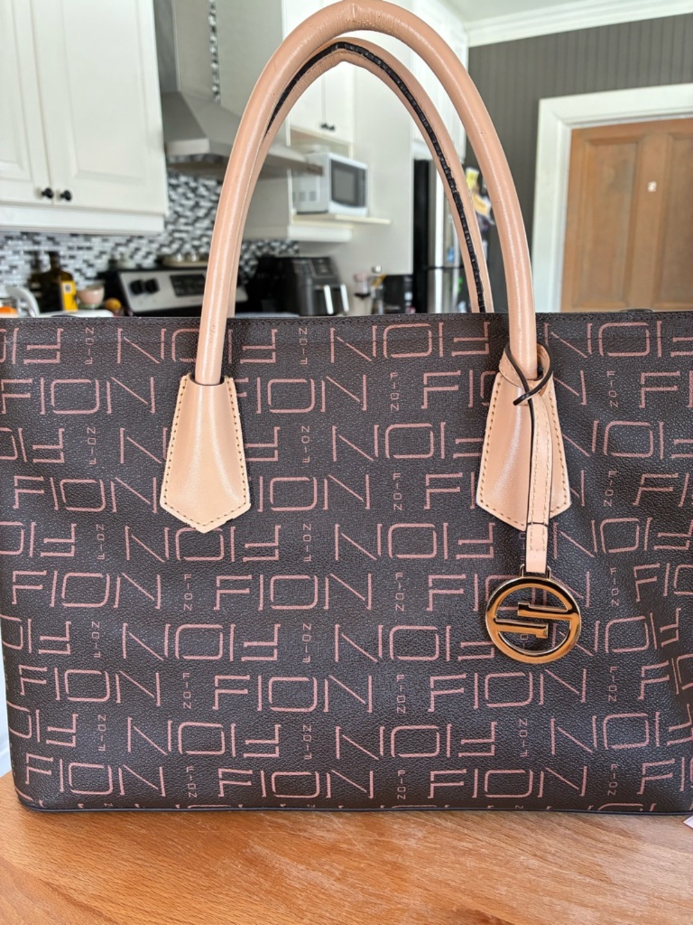 Logo-Pattern Women's Tote in Black and Blush